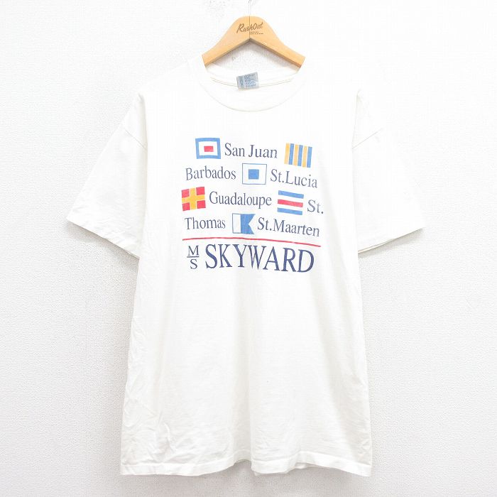 XL★古着 半袖 ビンテージ Tシャツ メンズ 90年代 90s SKYWARD コットン クルーネック USA製 白 ホワイト 25aug23 中古