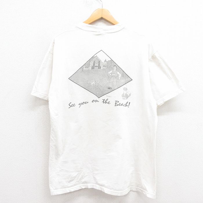 【50%OFF】L★古着 ヘインズ Hanes 半袖 ビンテージ Tシャツ メンズ 00年代 00s 犬 コットン クルーネック 白 ホワイト 25aug23 中古