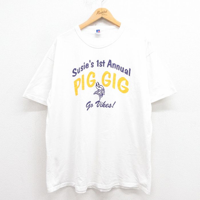 XL★古着 ラッセル 半袖 ビンテージ Tシャツ メンズ 80年代 80s PIG GIG 大きいサイズ クルーネック USA製 白 ホワイト 【spe】 25aug23 中古