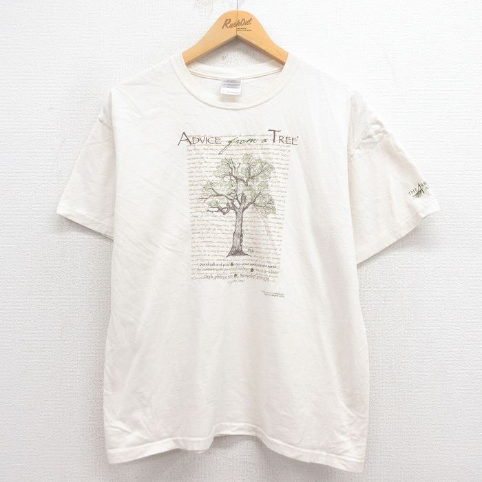 L★古着 半袖 ビンテージ Tシャツ メンズ 00年代 00s 木 コットン クルーネック 生成り 25aug23 中古