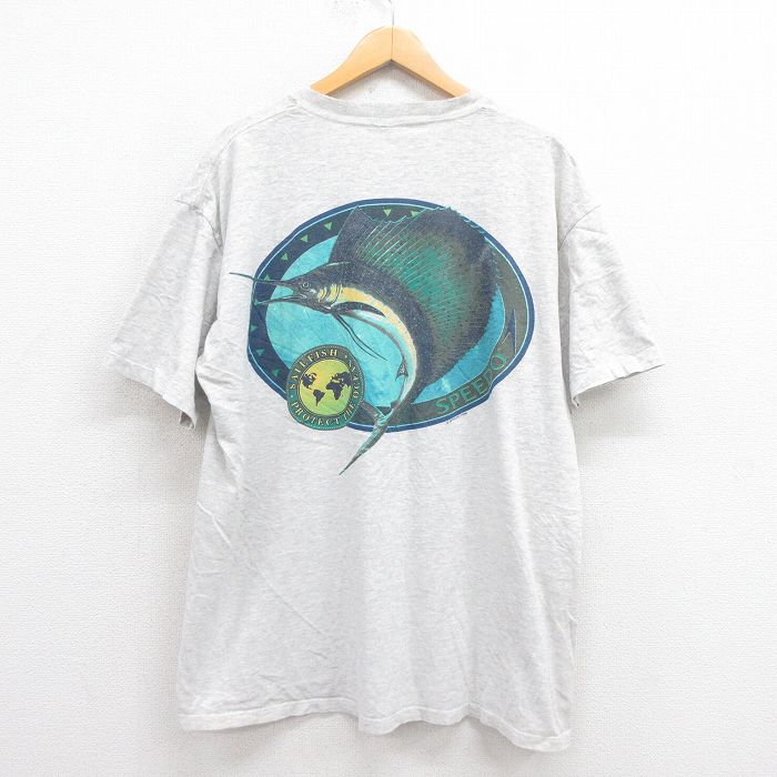 XL★古着 スピード 半袖 ビンテージ Tシャツ メンズ 90年代 90s カジキ 大きいサイズ コットン クルーネック グレー 霜降り 25aug23 中古