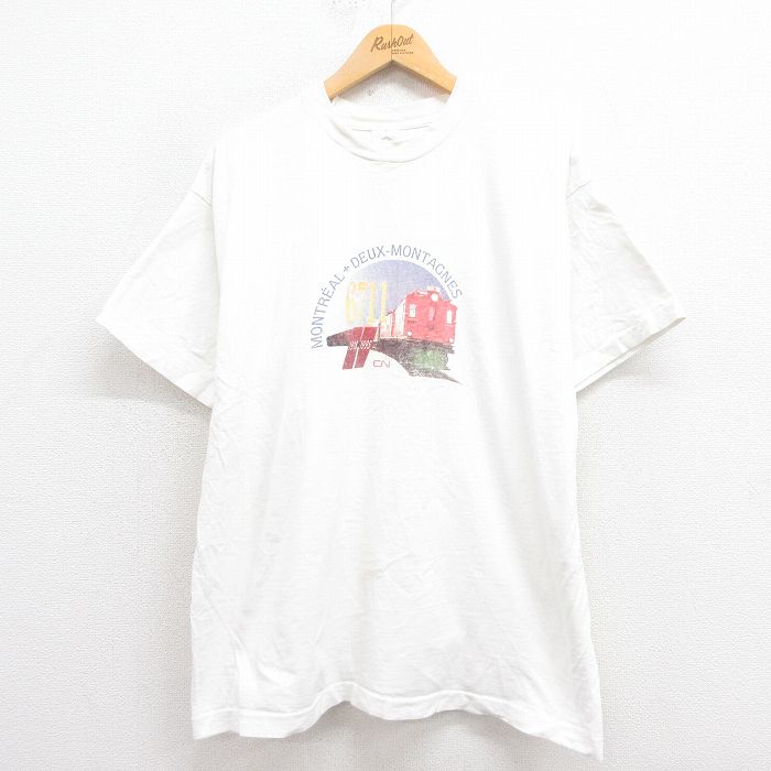 XL★古着 フルーツオブザルーム 半袖 ビンテージ Tシャツ メンズ 90年代 90s 鉄道 コットン クルーネック カナダ製 白 ホワイト 25aug23 中古