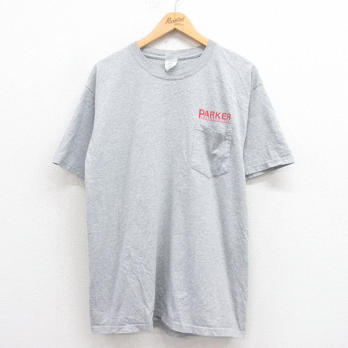 【20%OFF】L★古着 半袖 ビンテージ Tシャツ パーカー メンズ 00年代 00s 胸ポケット付き クルーネック グレー 霜降り 25aug23 中古