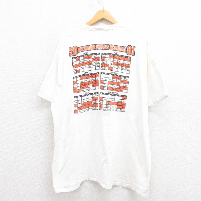 XL★古着 ヘインズ Hanes 半袖 ビンテージ Tシャツ メンズ 00年代 00s MLB ボルチモアオリオールズ 大きいサイズ コットン クルーネック 白 ホワイト メジャーリーグ ベースボール 野球 【spe】 25aug23 中古