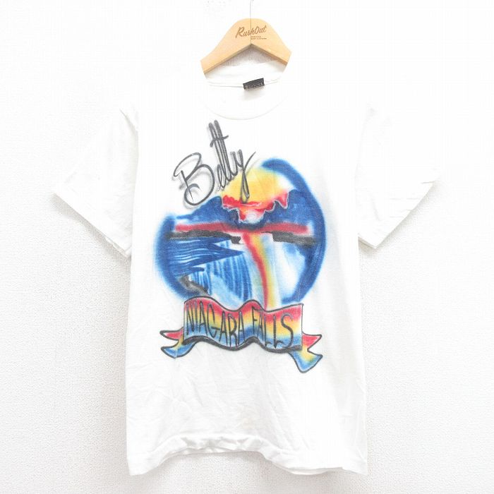 M★古着 スクリーンスターズ 半袖 ビンテージ Tシャツ メンズ 80年代 80s ナイアガラの滝 エアブラシ クルーネック 白 ホワイト 25aug23 中古