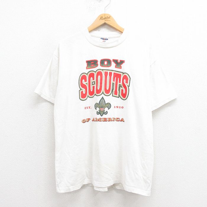 XL★古着 ジャージーズ 半袖 ビンテージ Tシャツ メンズ 90年代 90s ボーイスカウト クルーネック USA製 白 ホワイト 25aug23 中古