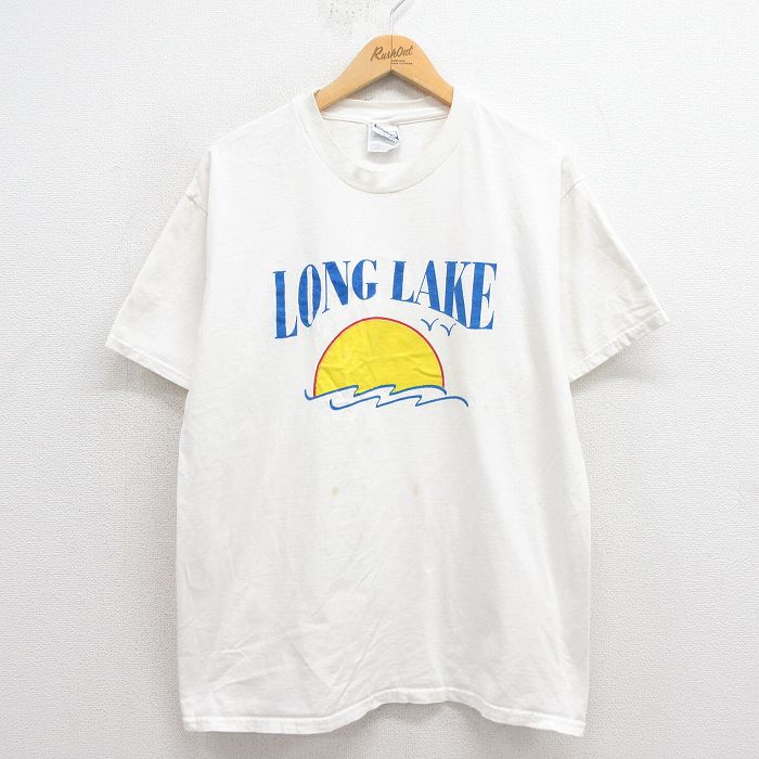 L★古着 ヘインズ Hanes 半袖 ビンテージ Tシャツ メンズ 00年代 00s LONG LAKE コットン クルーネック 白 ホワイト 25aug23 中古