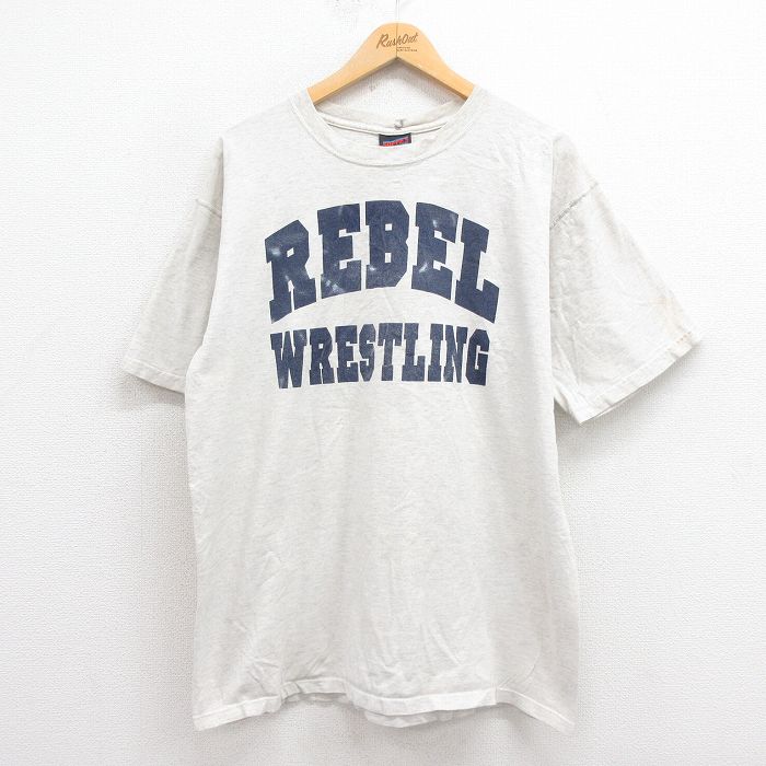 【50%OFF】XL★古着 半袖 ビンテージ Tシャツ メンズ 90年代 90s レスリング コットン クルーネック USA製 グレー 霜降り 25aug23 中古