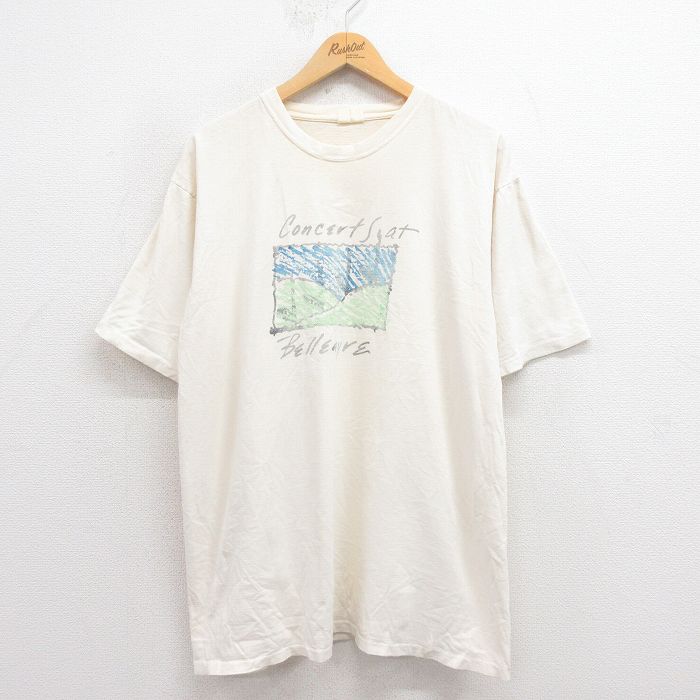 【50%OFF】XL★古着 半袖 ビンテージ Tシャツ メンズ 90年代 90s Belkayre クルーネック 白 ホワイト 25aug23 中古