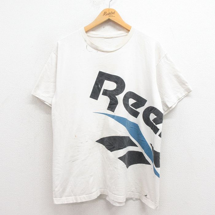 L★古着 リーボック REEBOK 半袖 ビンテージ Tシャツ メンズ 00年代 00s ビッグロゴ クルーネック 白 ホワイト 25aug23 中古