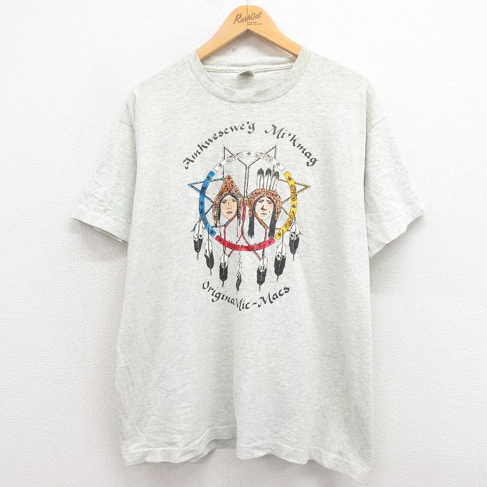 【20%OFF】XL★古着 フルーツオブザルーム 半袖 ビンテージ Tシャツ メンズ 90年代 90s インディアン ドリームキャッチャー 大きいサイズ クルーネック USA製 グレー 霜降り 25aug23 中古