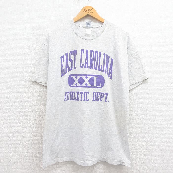 XL★古着 半袖 ビンテージ Tシャツ メンズ 90年代 90s イーストカロライナ クルーネック グレー 霜降り 25aug23 中古