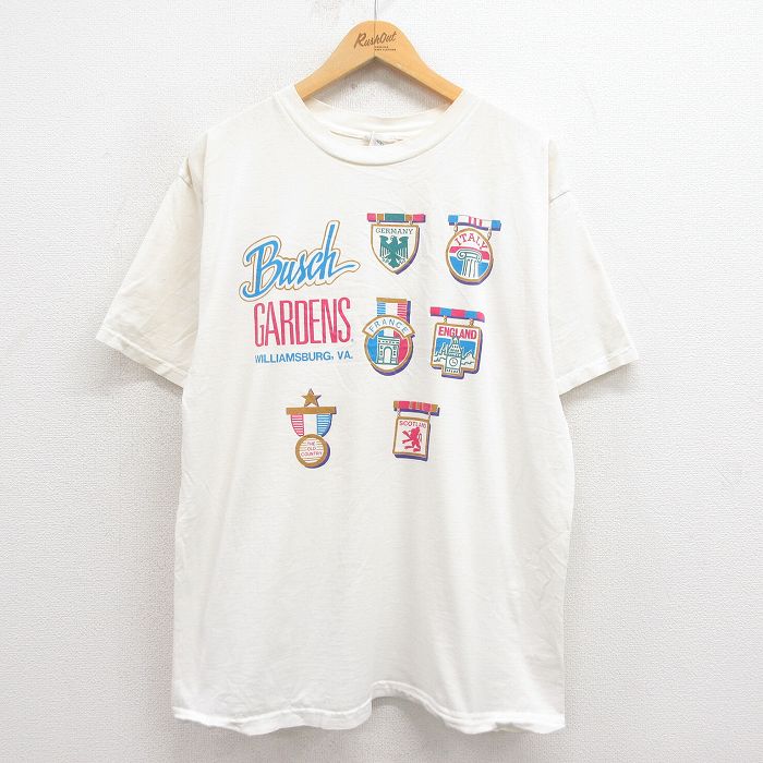 XL★古着 半袖 ビンテージ Tシャツ メンズ 90年代 90s ブッシュガーデン コットン クルーネック USA製 白 ホワイト 25aug23 中古