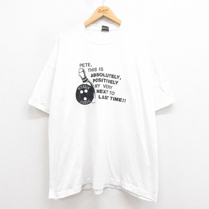 XL★古着 フルーツオブザルーム 半袖 ビンテージ Tシャツ メンズ 90年代 90s ボウリング 大きいサイズ クルーネック USA製 白 ホワイト 【spe】 25aug23 中古
