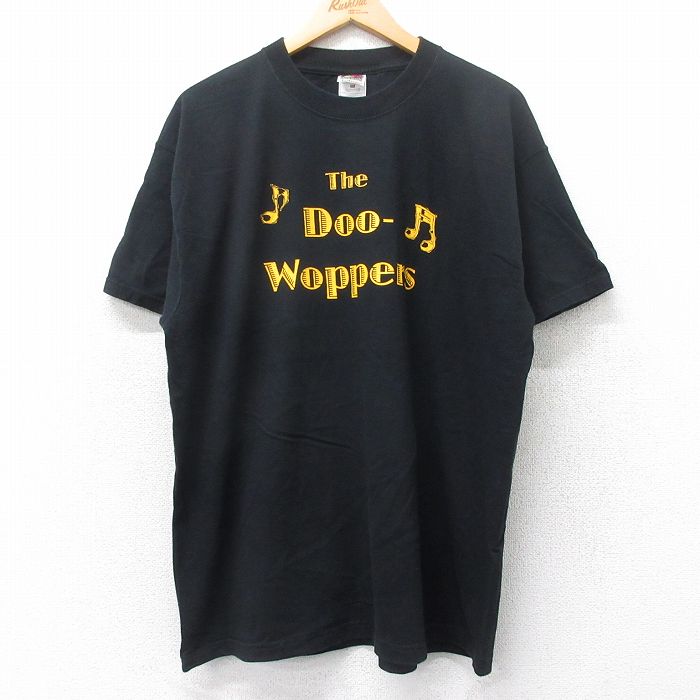 【20%OFF】XL★古着 フルーツオブザルーム 半袖 ビンテージ Tシャツ メンズ 00年代 00s The Doo Woppers 音符 コットン クルーネック 黒 ブラック 25aug25 中古
