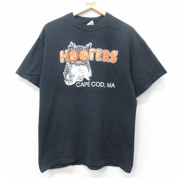 【20%OFF】L★古着 半袖 ビンテージ Tシャツ メンズ 00年代 00s フーターズ コットン クルーネック 黒 ブラック 25aug25 中古