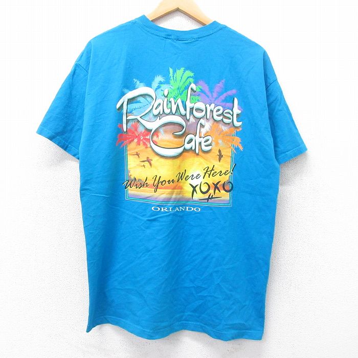 XL★古着 半袖 ビンテージ Tシャツ メンズ 00年代 00s Rainforest Cafe コットン クルーネック 水色 25aug25 中古