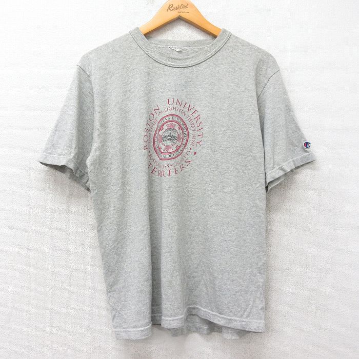 L★古着 チャンピオン Champion 半袖 ビンテージ Tシャツ メンズ 00年代 00s ボストン カレッジ クルーネック グレー 霜降り 25aug25 中古