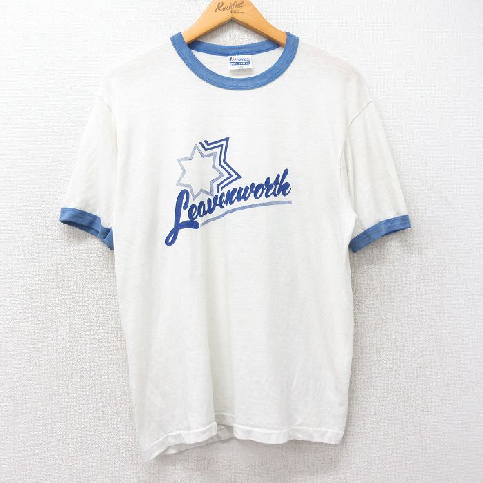 L★古着 ヘインズ Hanes 半袖 ビンテージ Tシャツ メンズ 80年代 80s Leavenworth クルーネック USA製 白他 ホワイト リンガー 25aug25 中古