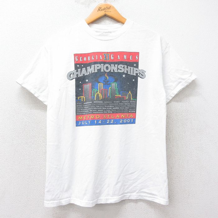 M★古着 半袖 ビンテージ Tシャツ メンズ 00年代 00s GEORGIA GAMES スタッフ コットン クルーネック 白 ホワイト 25aug25 中古