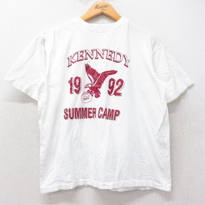 【50%OFF】M★古着 半袖 ビンテージ Tシャツ メンズ 90年代 90s KENNEDY 鳥 コットン クルーネック 白 ホワイト 25aug25 中古