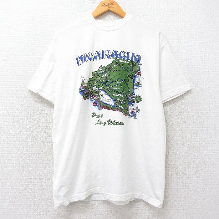 【50%OFF】L★古着 半袖 ビンテージ Tシャツ メンズ 00年代 00s ニカラグア クルーネック 白 ホワイト 25aug25 中古