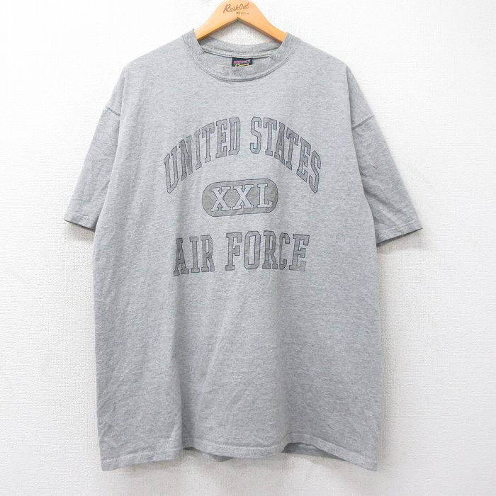 XL★古着 半袖 ビンテージ Tシャツ メンズ 90年代 90s ミリタリー USエアフォース 大きいサイズ コットン クルーネック USA製 グレー 霜降り 【spe】 25aug25 中古