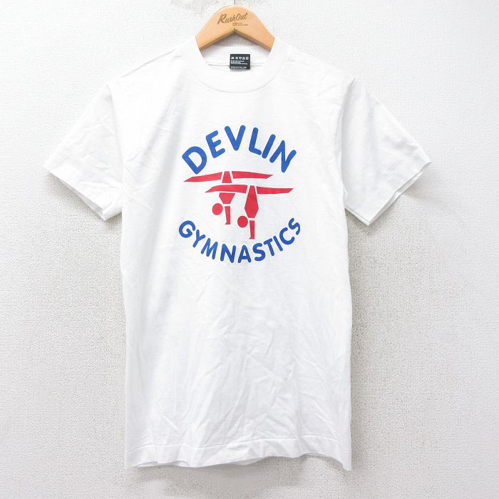 S★古着 フルーツオブザルーム 半袖 ビンテージ Tシャツ メンズ 90年代 90s DEVLIN GYMNASTICS クルーネック USA製 白 ホワイト 25aug26 中古