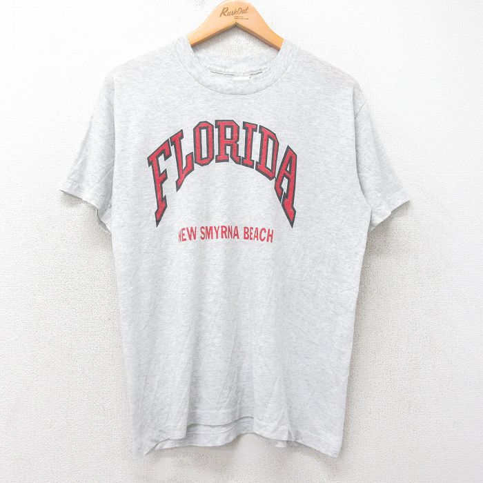 M★古着 半袖 ビンテージ Tシャツ メンズ 90年代 90s フロリダ クルーネック USA製 薄グレー 霜降り 25aug26 中古