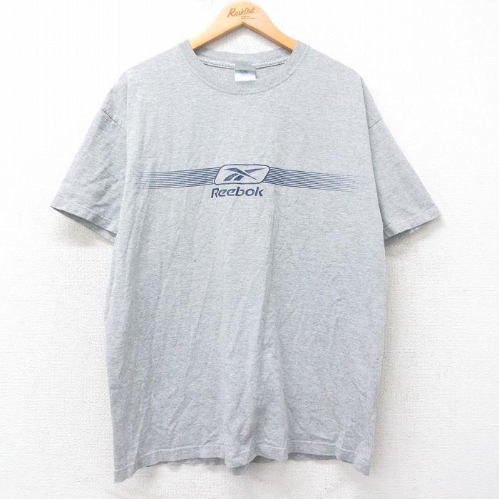 XL★古着 リーボック REEBOK 半袖 ビンテージ Tシャツ メンズ 00年代 00s ビッグロゴ クルーネック グレー 霜降り 25aug26 中古