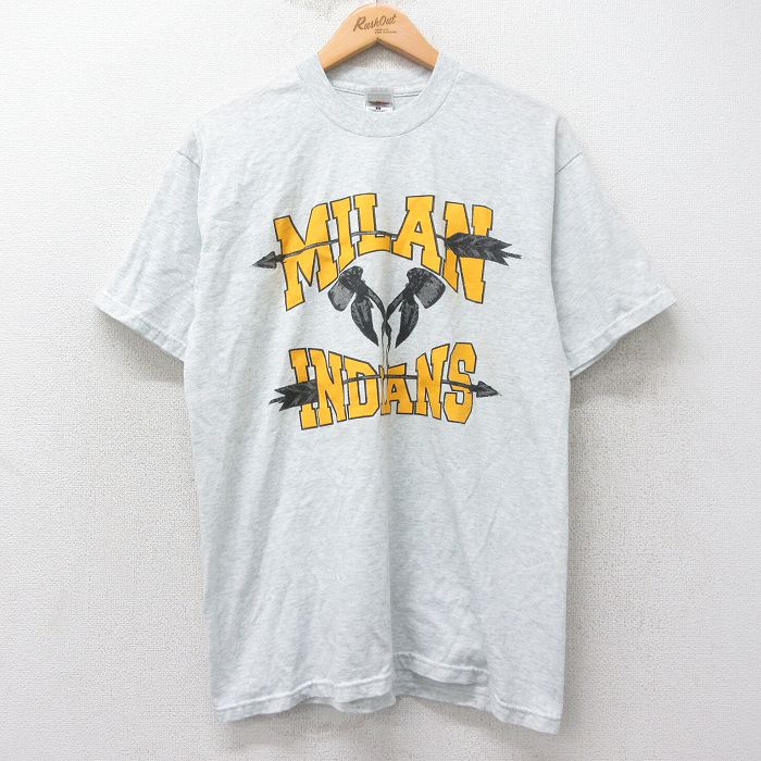 【20%OFF】L★古着 フルーツオブザルーム 半袖 ビンテージ Tシャツ メンズ 00年代 00s MILAN INDIANS クルーネック 薄グレー 霜降り 25aug26 中古