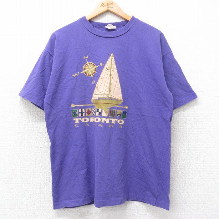 XL★古着 半袖 ビンテージ Tシャツ メンズ 90年代 90s ヨット トロント コットン クルーネック カナダ製 紫 パープル 25aug26 中古