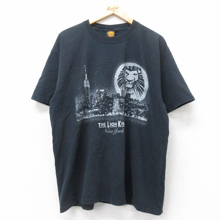 XL★古着 半袖 ビンテージ Tシャツ メンズ 00年代 00s ディズニー DISNEY ライオンキング ニューヨーク 大きいサイズ コットン クルーネック 黒 ブラック 25aug26 中古