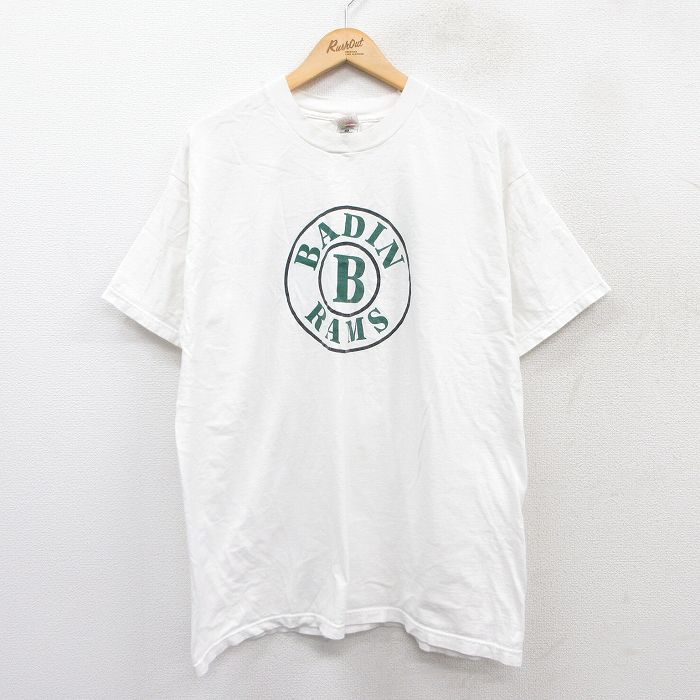 XL★古着 フルーツオブザルーム 半袖 ビンテージ Tシャツ メンズ 90年代 90s BADIN RAMS コットン クルーネック 白 ホワイト 【spe】 25aug26 中古