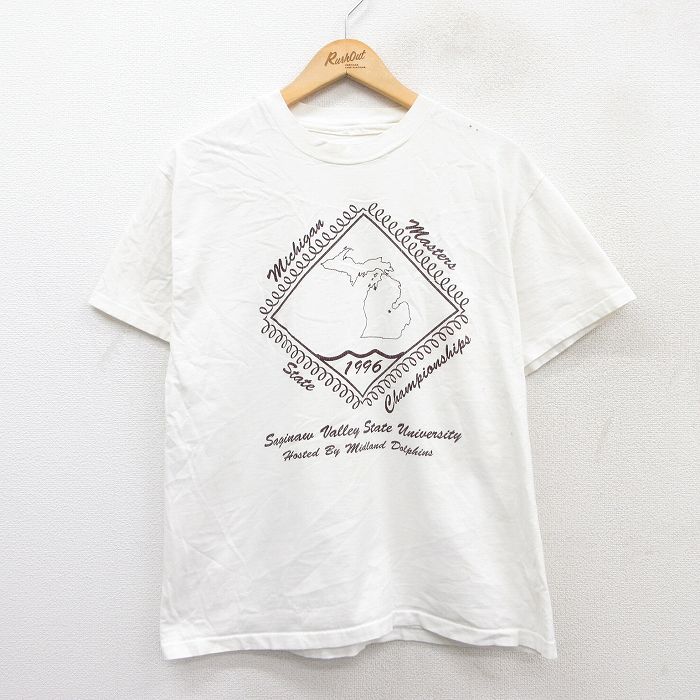 L★古着 半袖 ビンテージ Tシャツ メンズ 90年代 90s ミシガン クルーネック 白 ホワイト 25aug26 中古