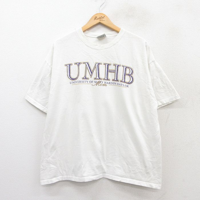 XL★古着 半袖 ビンテージ Tシャツ メンズ 90年代 90s UMHB コットン クルーネック USA製 白 ホワイト 25aug26 中古
