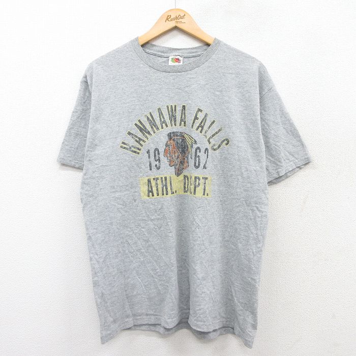 【20%OFF】L★古着 フルーツオブザルーム 半袖 ビンテージ Tシャツ メンズ 00年代 00s HANNAWA FALLS クルーネック グレー 霜降り 25aug26 中古