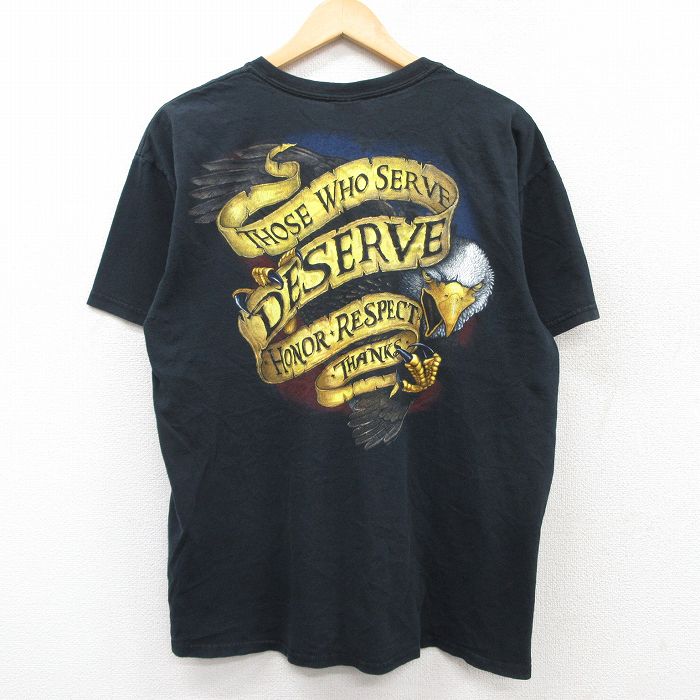 【50%OFF】L★古着 半袖 ビンテージ Tシャツ メンズ 00年代 00s DESERVE 鳥 コットン クルーネック 黒 ブラック 25aug26 中古