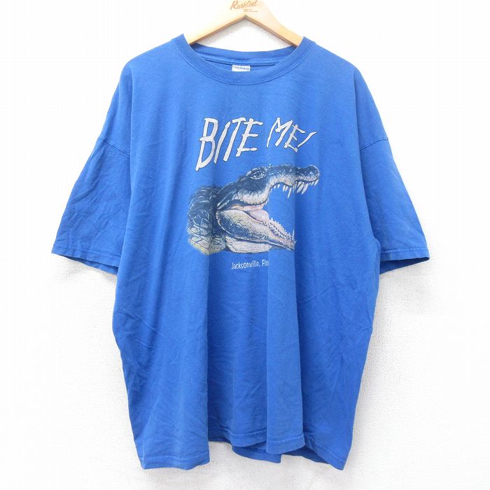 XL★古着 半袖 ビンテージ Tシャツ メンズ 00年代 00s ワニ 大きいサイズ コットン クルーネック 青 ブルー 25aug26 中古