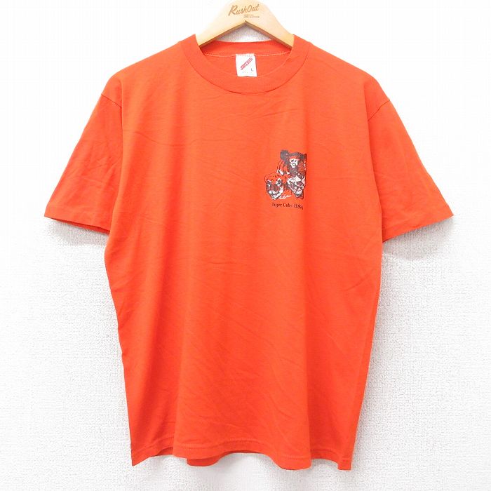 L★古着 ジャージーズ 半袖 ビンテージ Tシャツ メンズ 90年代 90s トラ ボーイスカウト クルーネック USA製 オレンジ 25aug26 中古
