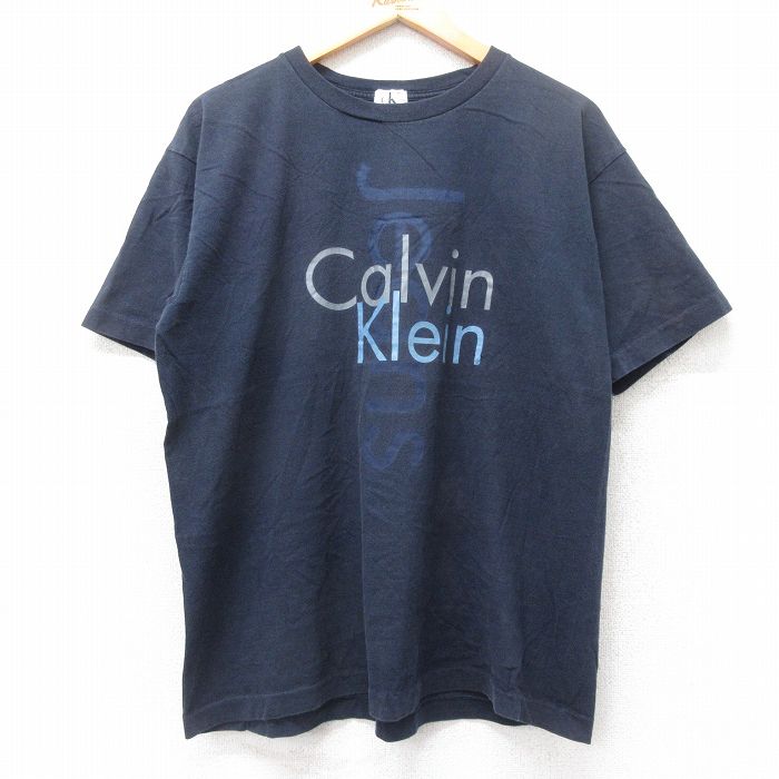 【20%OFF】XL★古着 カルバンクライン Calvin Klein 半袖 ビンテージ ブランド Tシャツ メンズ 90年代 90s ビッグロゴ コットン クルーネック 黒 ブラック 【spe】 25aug26 中古