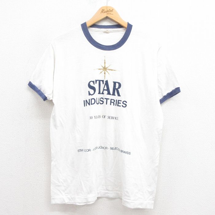 L★古着 スクリーンスターズ 半袖 ビンテージ Tシャツ メンズ 80年代 80s STAR クルーネック 白 ホワイト リンガー 25aug26 中古