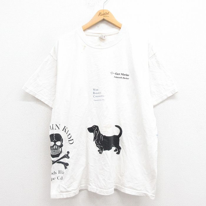 L★古着 半袖 ビンテージ Tシャツ メンズ 00年代 00s 犬 スカル マルチプリント 大きいサイズ コットン クルーネック 白 ホワイト 【spe】 25aug26 中古