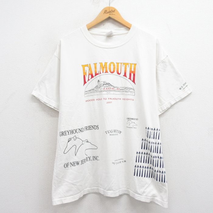 XL★古着 半袖 ビンテージ Tシャツ メンズ 00年代 00s FLMOUTH マルチプリント 大きいサイズ コットン クルーネック 白 ホワイト 25aug26 中古