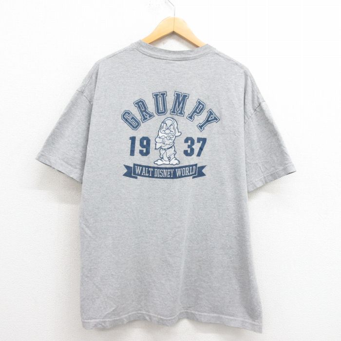 【50%OFF】XL★古着 半袖 ビンテージ Tシャツ メンズ 00年代 00s ディズニー DISNEY しらゆきひめ 7人の小人 七人のこびと 大きいサイズ クルーネック グレー 霜降り 25aug26 中古