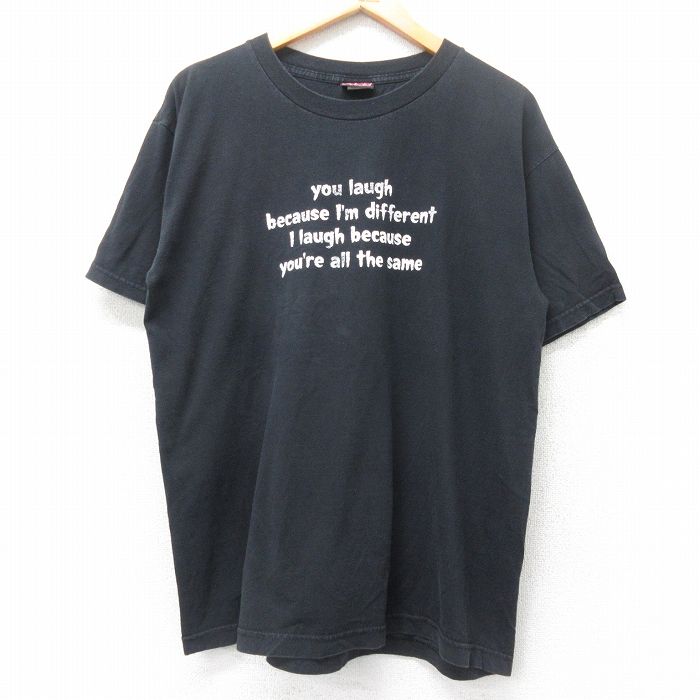 XL★古着 半袖 ビンテージ Tシャツ メンズ 90年代 90s メッセージ コットン クルーネック USA製 黒 ブラック 【spe】 25aug27 中古
