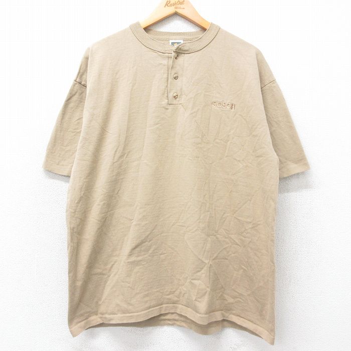 【50%OFF】XL★古着 半袖 ビンテージ Tシャツ メンズ 90年代 90s BOSCH 大きいサイズ コットン ヘンリーネック USA製 ベージュ カーキ 25aug27 中古