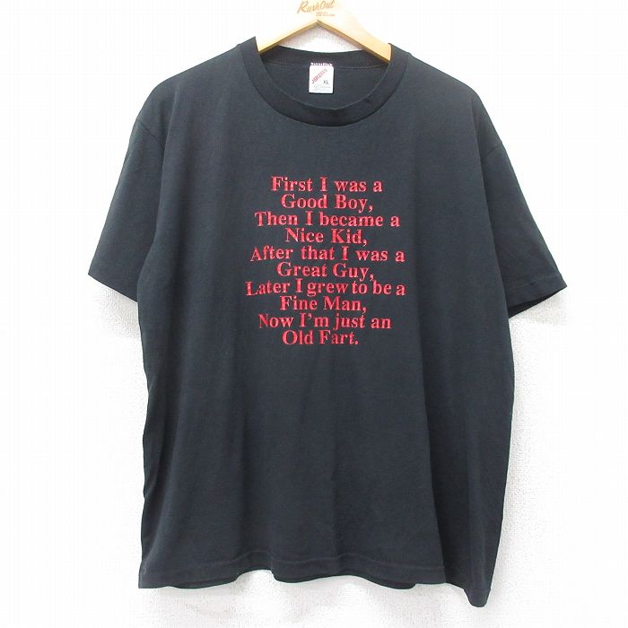 【20%OFF】XL★古着 ジャージーズ 半袖 ビンテージ Tシャツ メンズ 90年代 90s メッセージ クルーネック USA製 黒 ブラック 【spe】 25aug27 中古