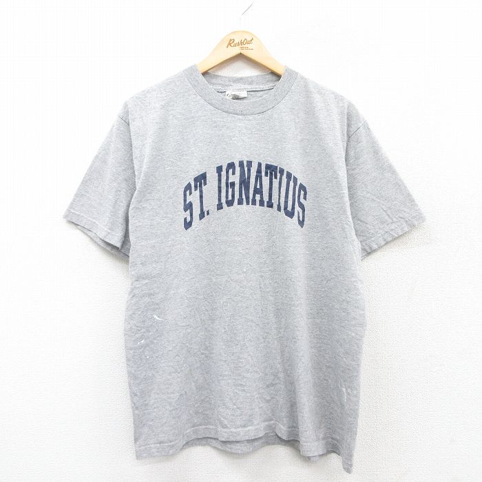 【50%OFF】L★古着 半袖 ビンテージ Tシャツ メンズ 90年代 90s ST IGNATIUS クルーネック USA製 グレー 霜降り 25aug27 中古