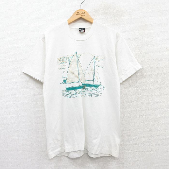 L★古着 スクリーンスターズ 半袖 ビンテージ Tシャツ メンズ 80年代 80s ヨット クルーネック USA製 白 ホワイト 25aug27 中古